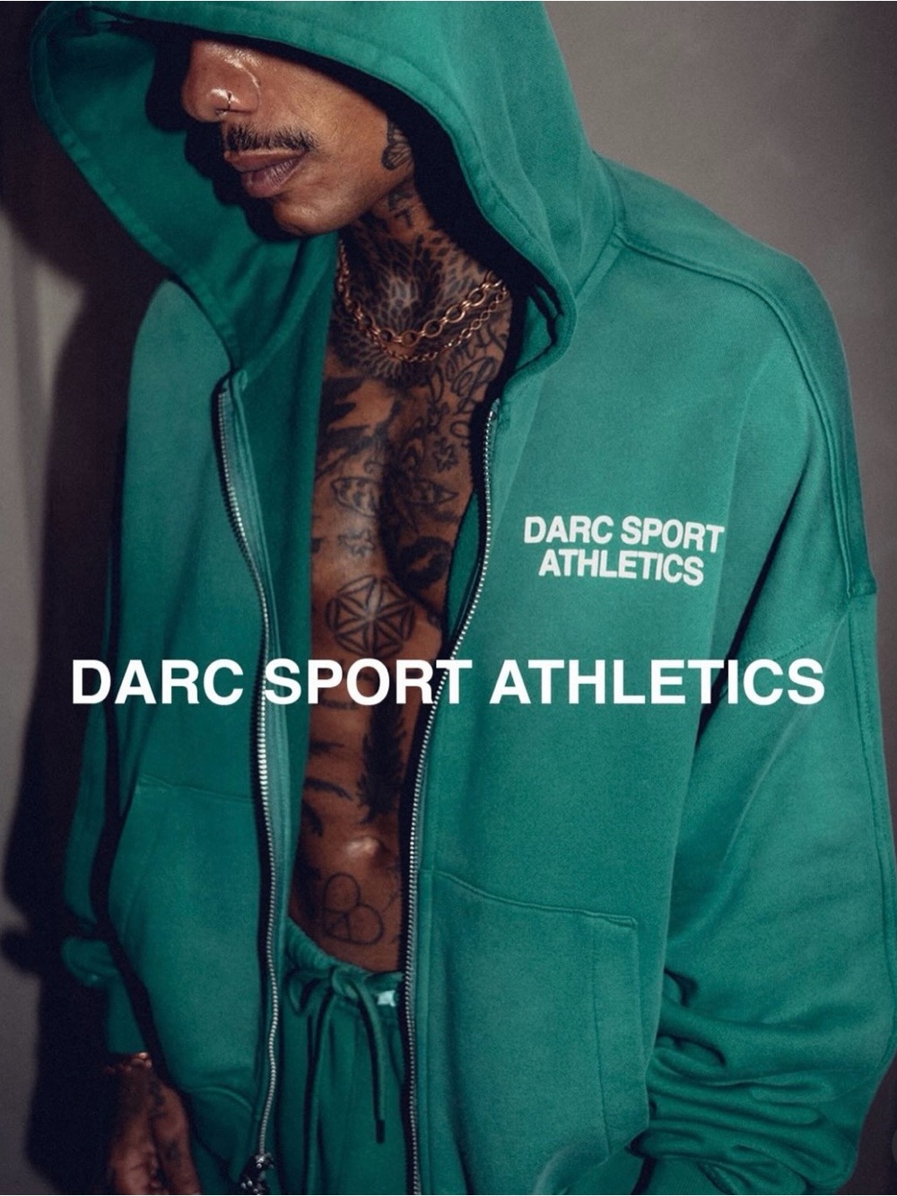 Darc Sport Athletics Green Zip Hoodie Oversized Gym Streetwear Medium